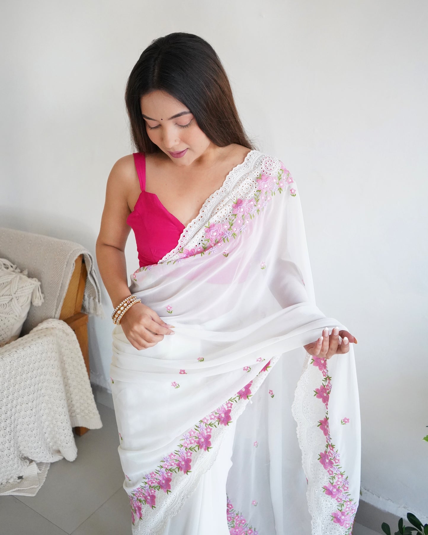 White Beautiful Georgett silk Sarees