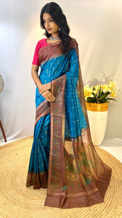 Firozi soft Chanderi silk sarees