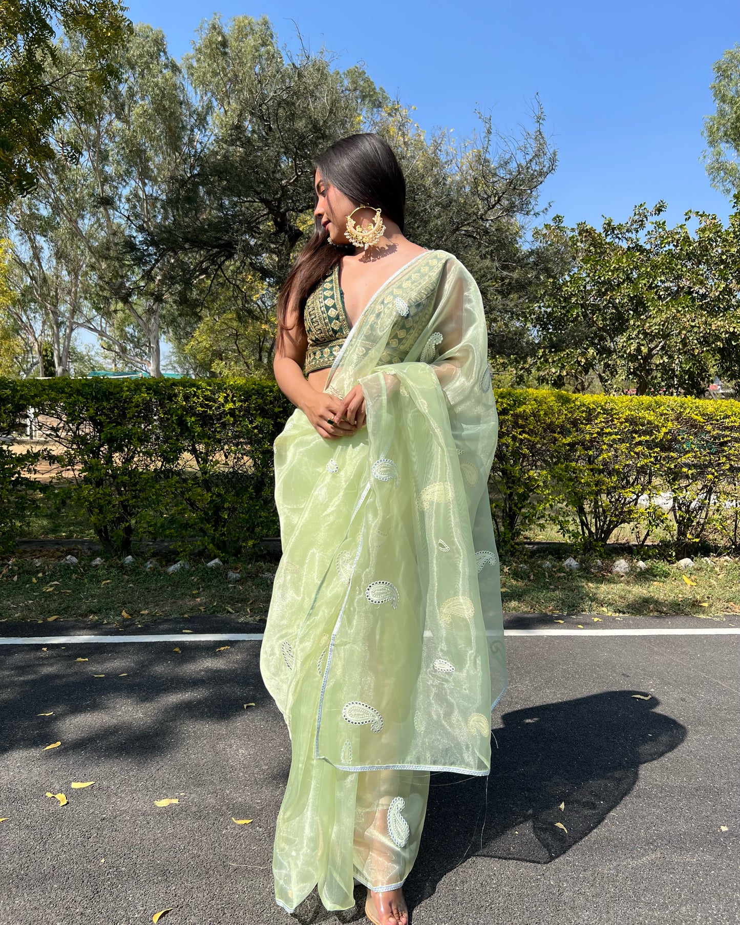 Green  Beautiful Organza silk Sarees