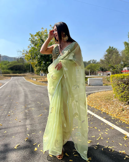 Green  Beautiful Organza silk Sarees