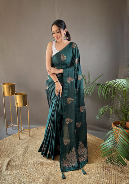 Green concept of silk with zari based embroidery and piping