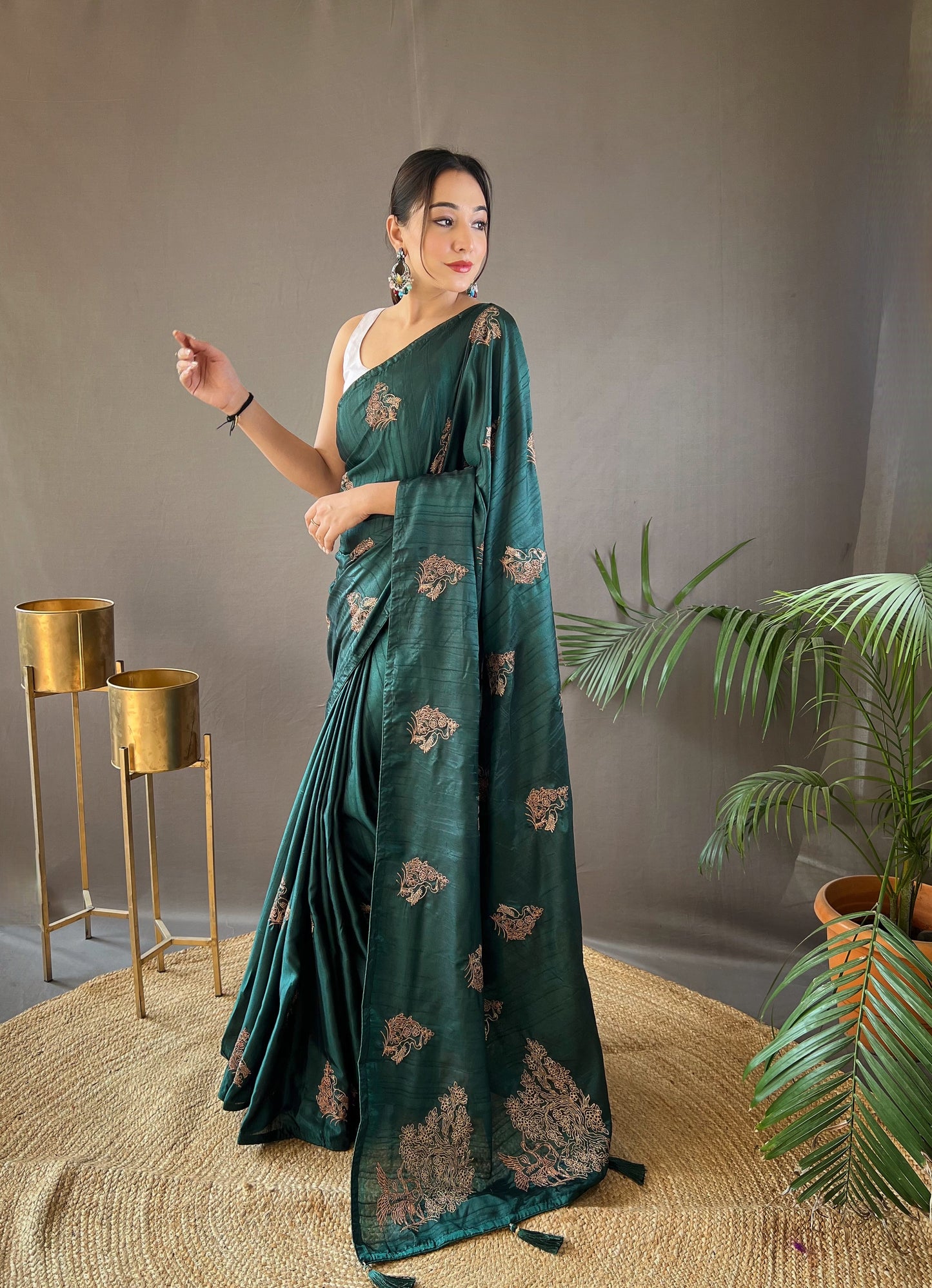 Green concept of silk with zari based embroidery and piping