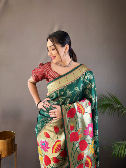 gREEN Pure soft paithani silk saree