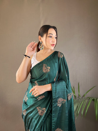 Green concept of silk with zari based embroidery and piping