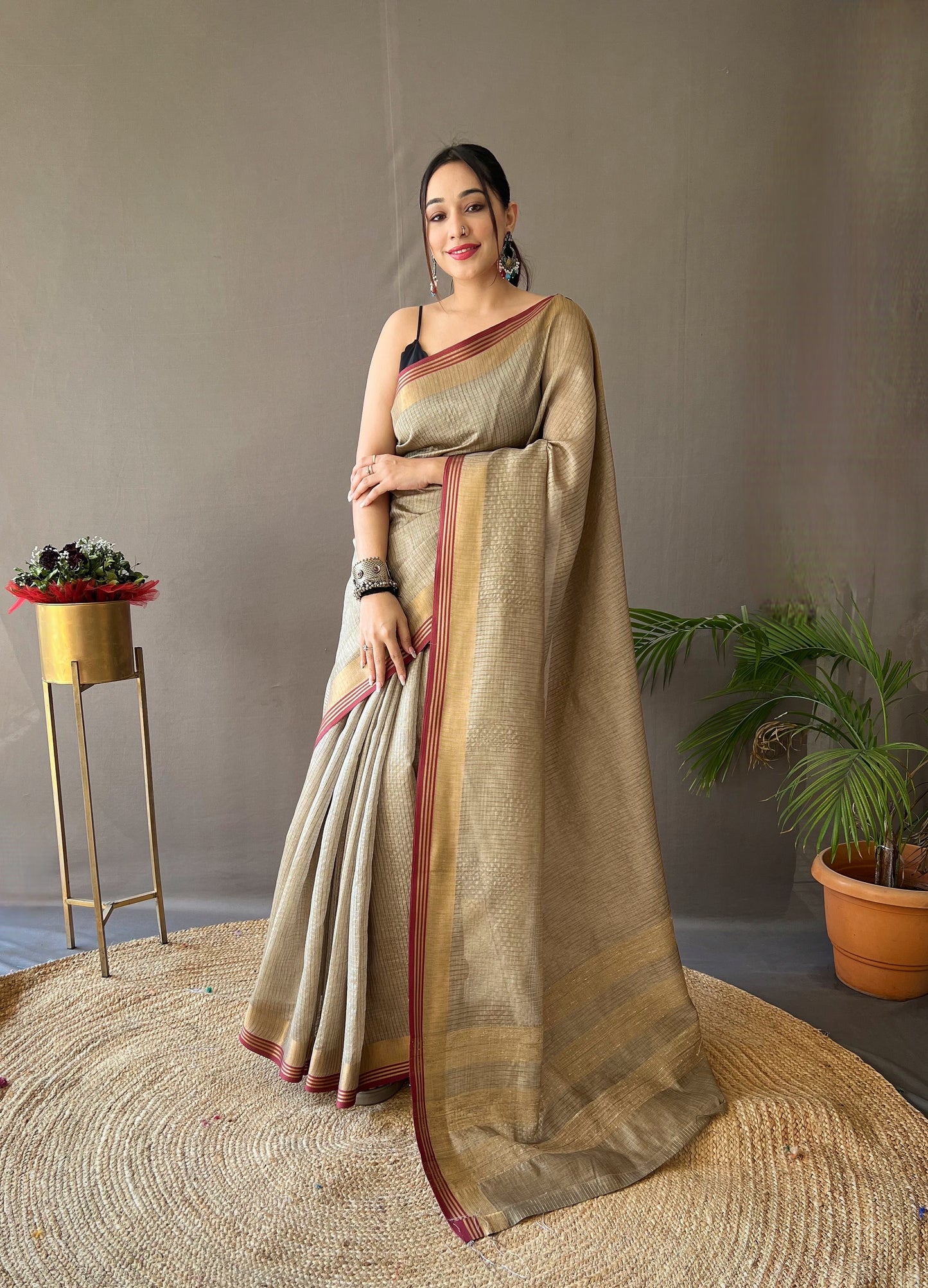 soft silk sarees with all over zari chex Weaving design and border