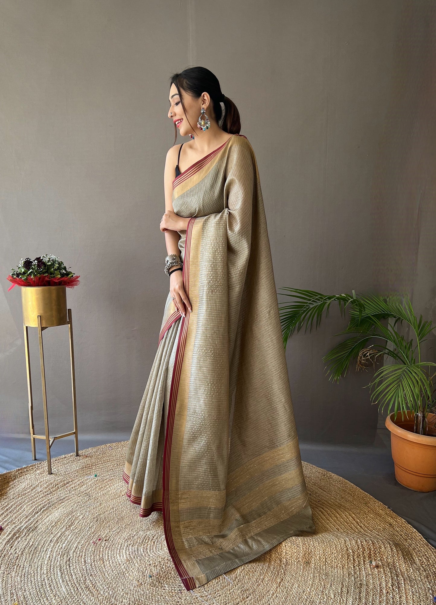 soft silk sarees with all over zari chex Weaving design and border