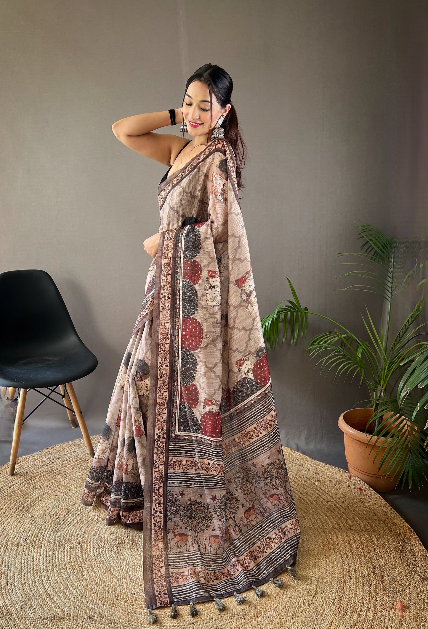 Grey Pure soft cotton tussar silk saree