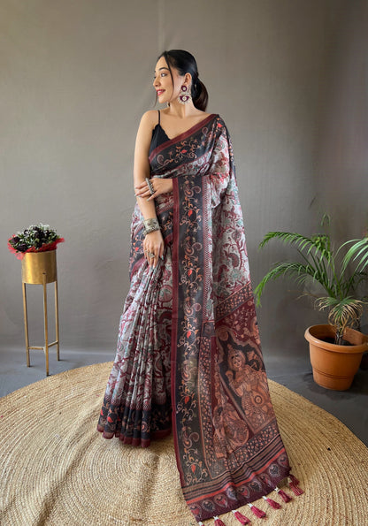 Grey Beautiful pallu and border all over the saree with tassels