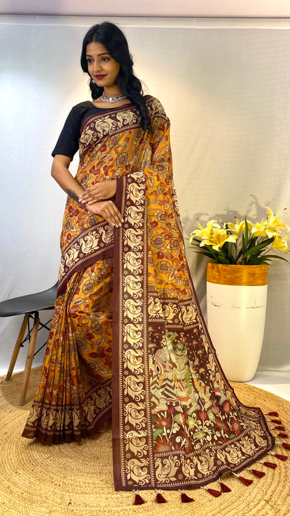 Gold soft cotton chanderi sarees