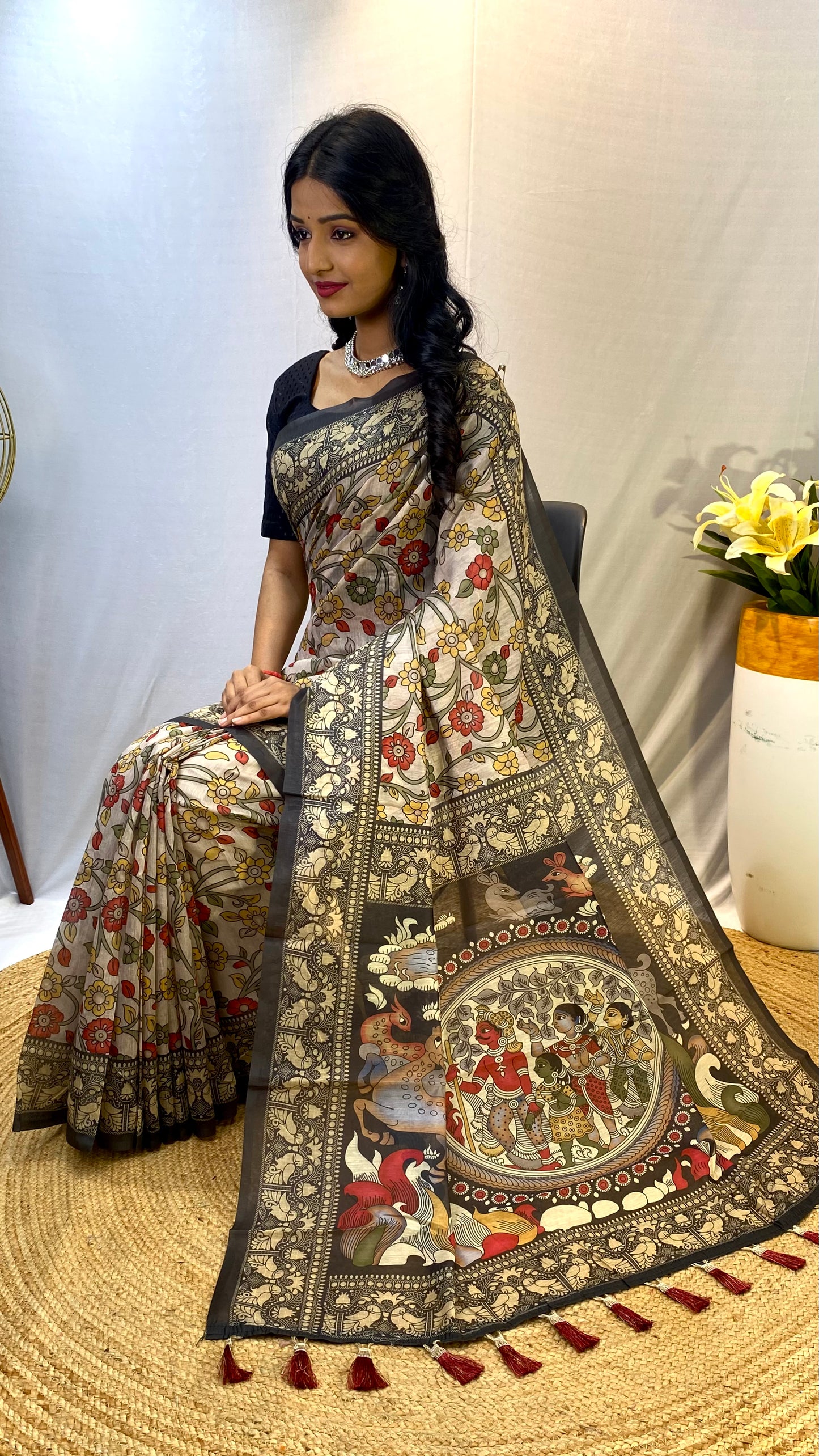 Grey soft cotton chanderi sarees