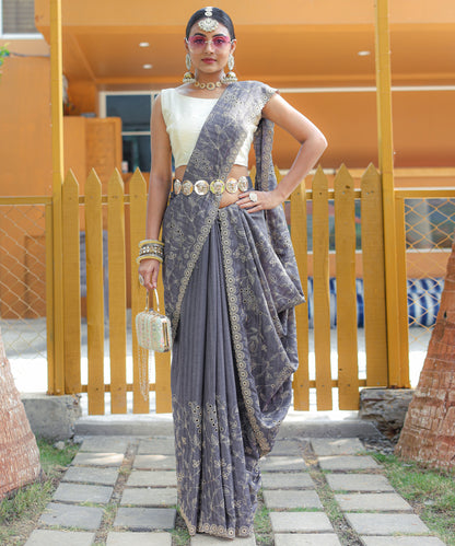 Grey Pure Soft silk saree