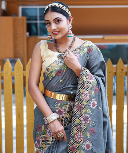 Grey Pure marks silk saree