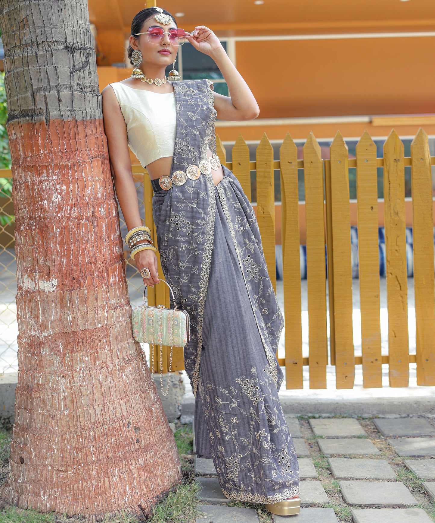 Grey Pure Soft silk saree