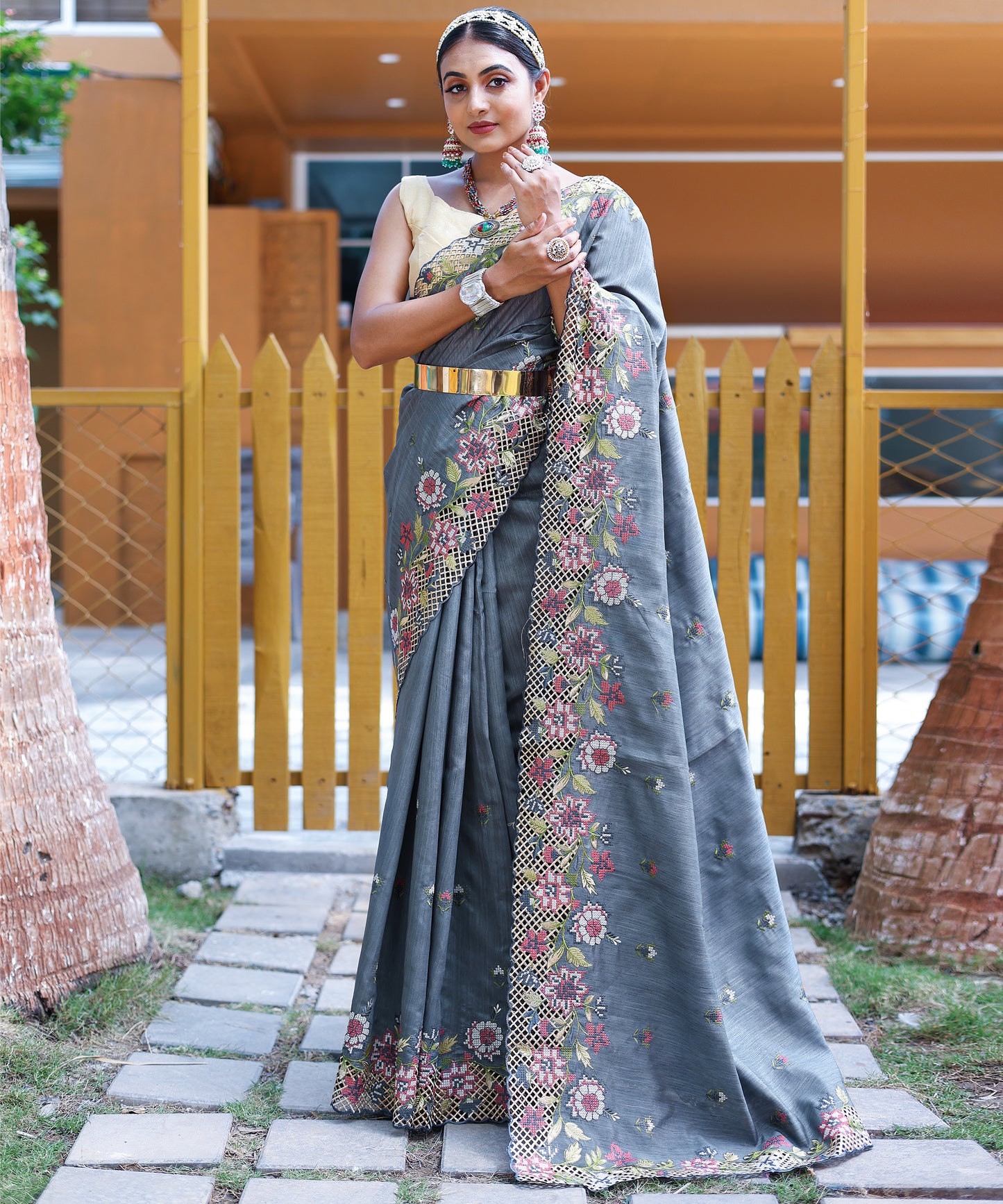 Grey Pure marks silk saree