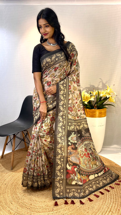 Grey soft cotton chanderi sarees