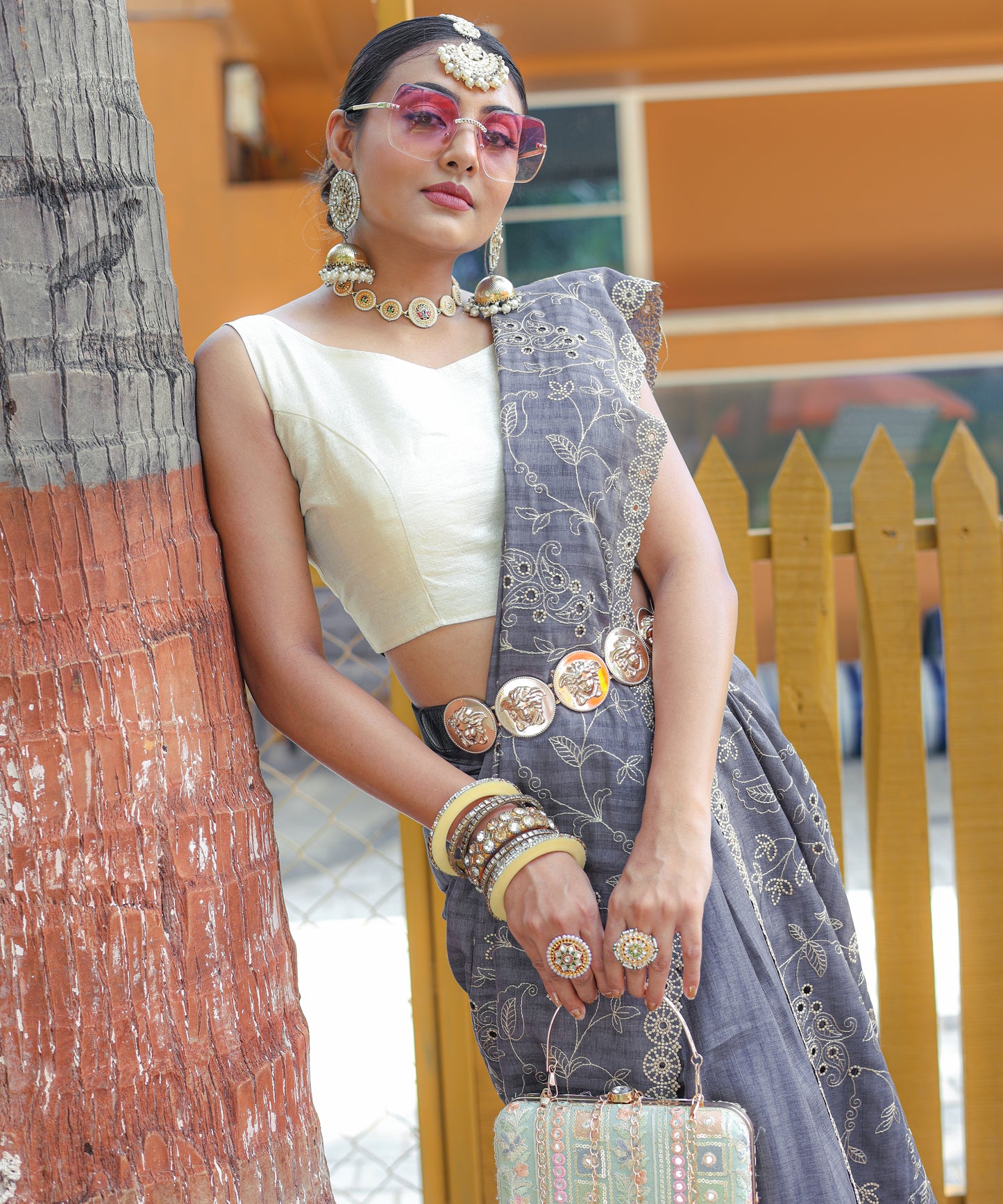 Grey Pure Soft silk saree