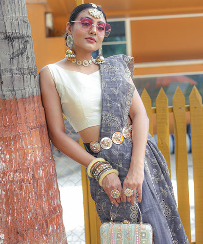 Grey Pure Soft silk saree