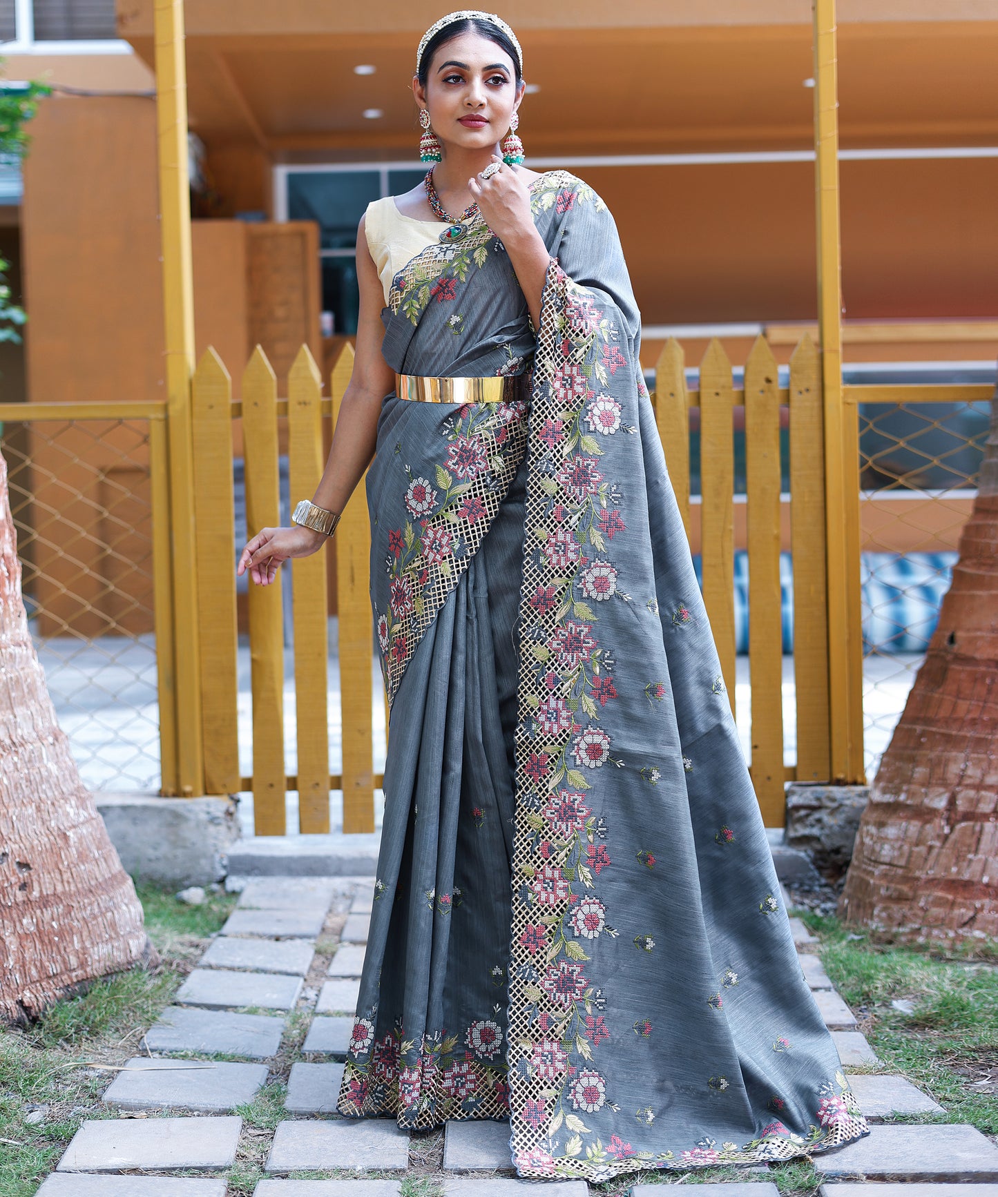 Grey Pure marks silk saree