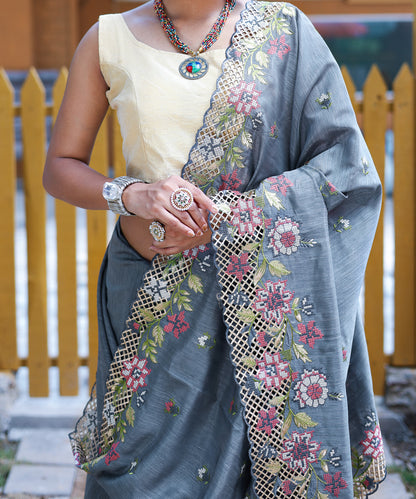 Grey Pure marks silk saree