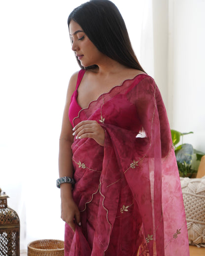 Pink Presenting The pure Organza silk Saree