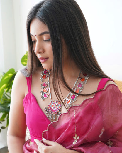 Pink Presenting The pure Organza silk Saree