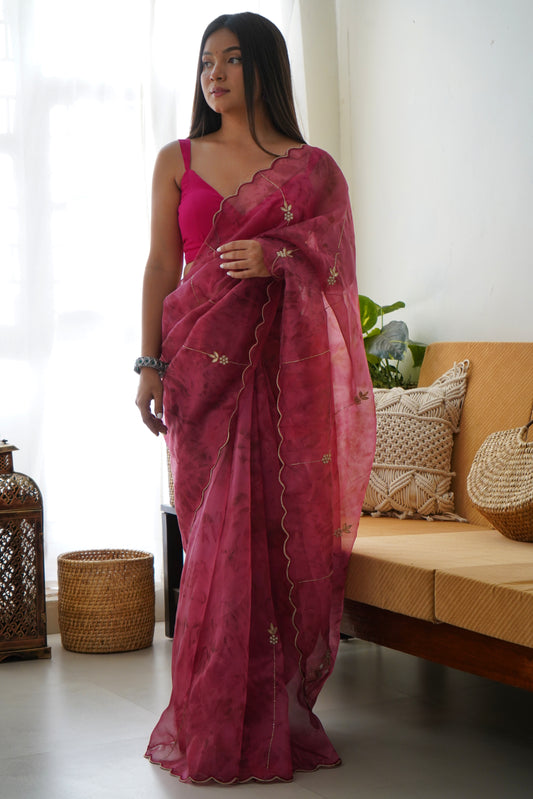 Pink Presenting The pure Organza silk Saree