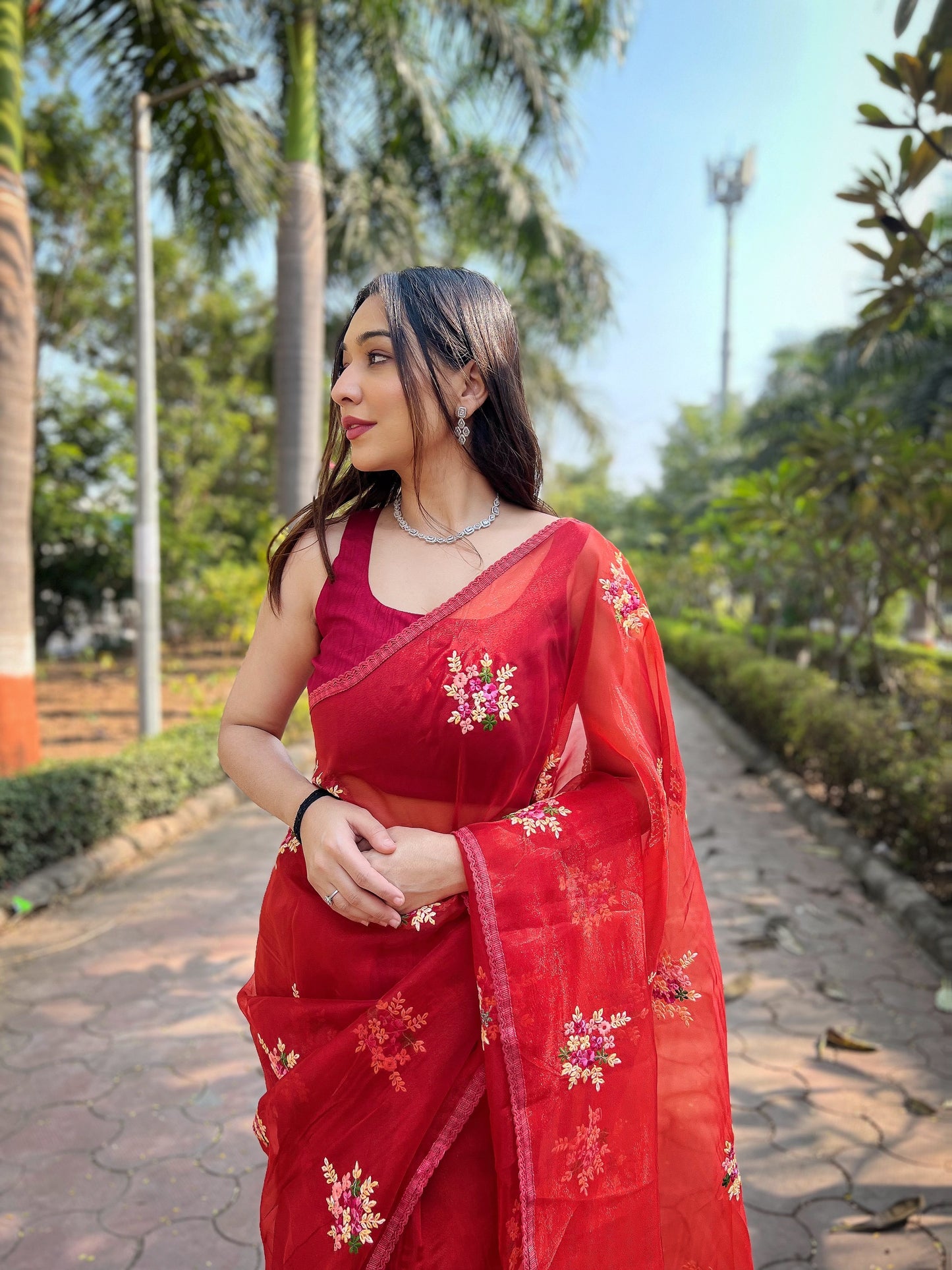 Red Pure Soft Organza Saree