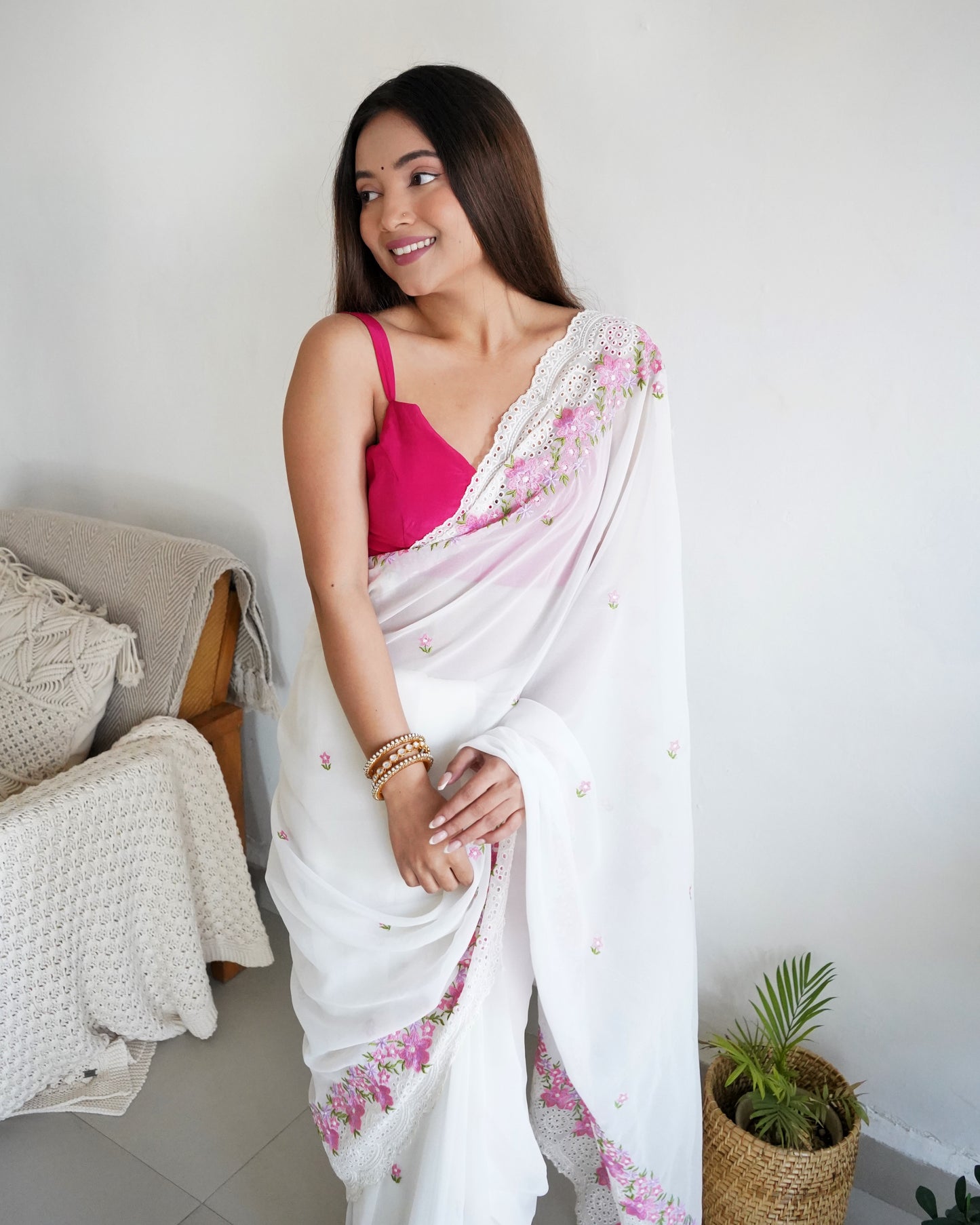 White Beautiful Georgett silk Sarees