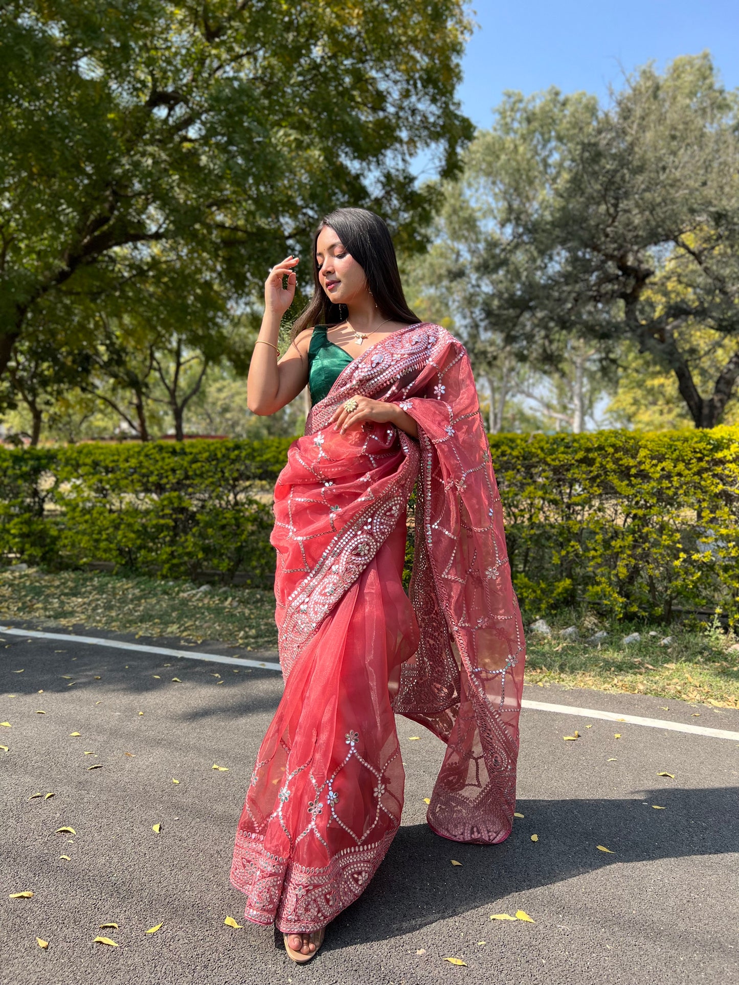 Maroon Sequence &amp; Embroidery Work Saree