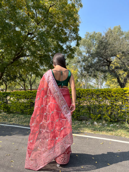 Maroon Sequence &amp; Embroidery Work Saree