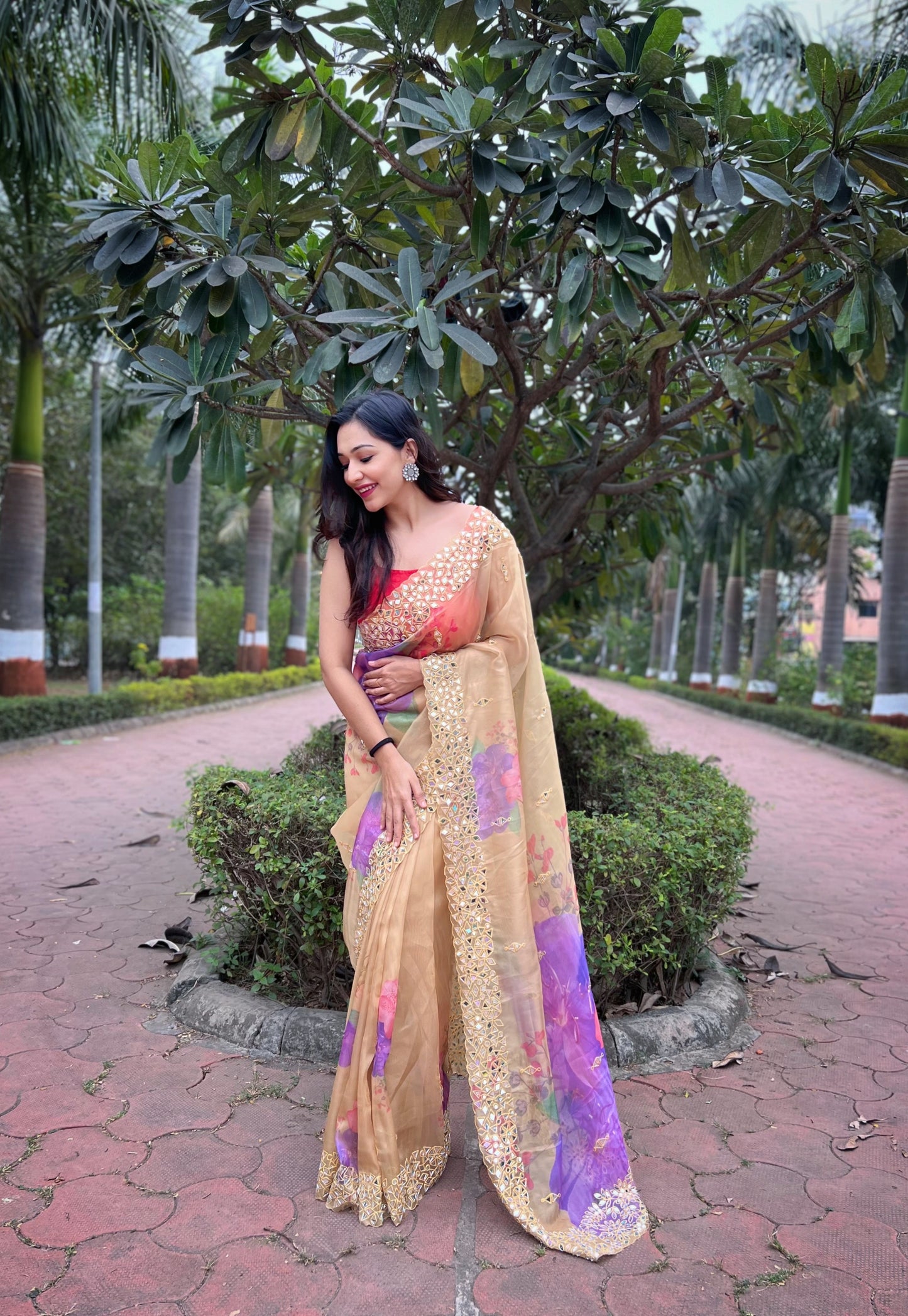 Mirror Buttery Soft Organza Saree