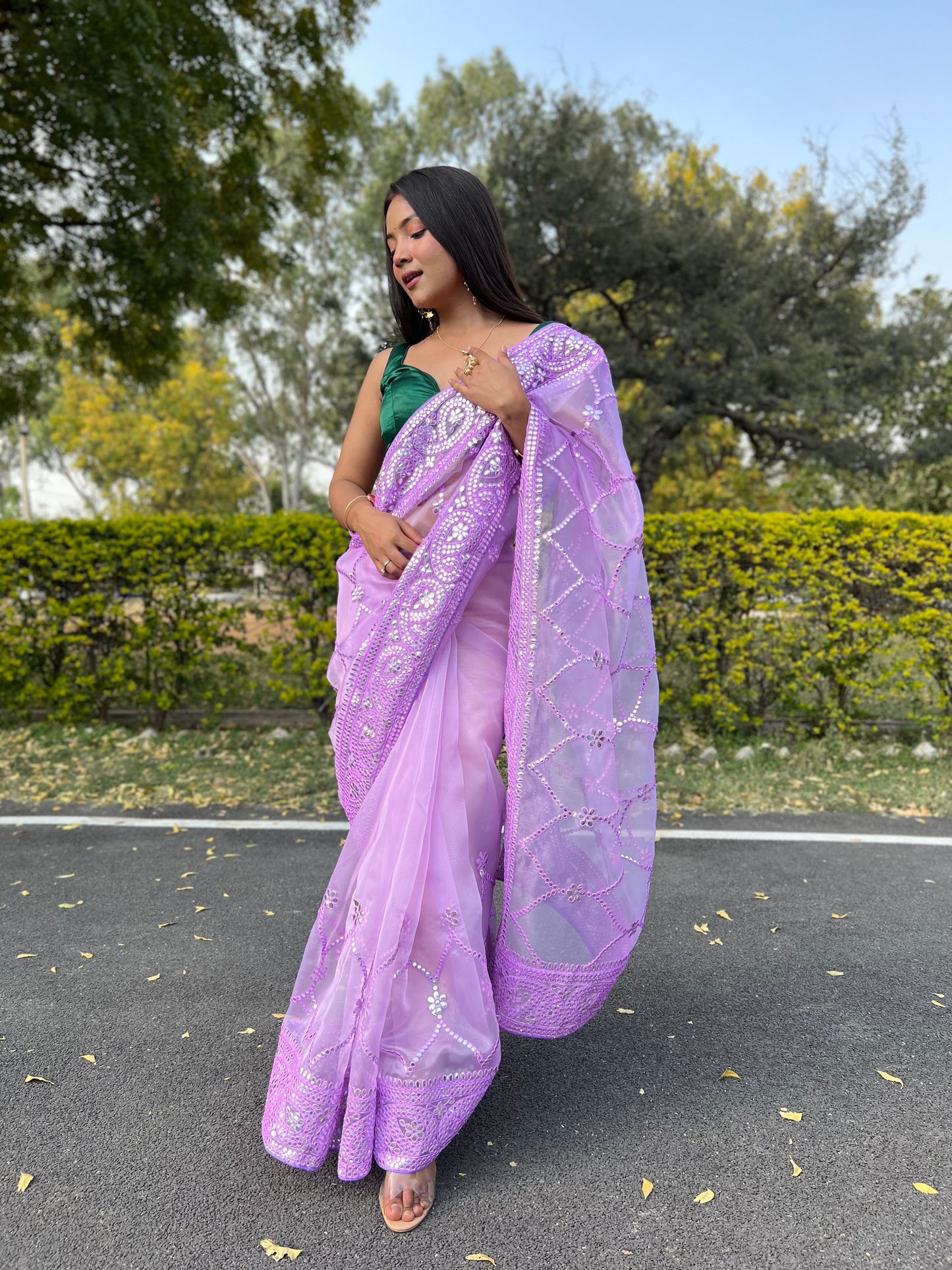 Purple  Embroidery Work Saree