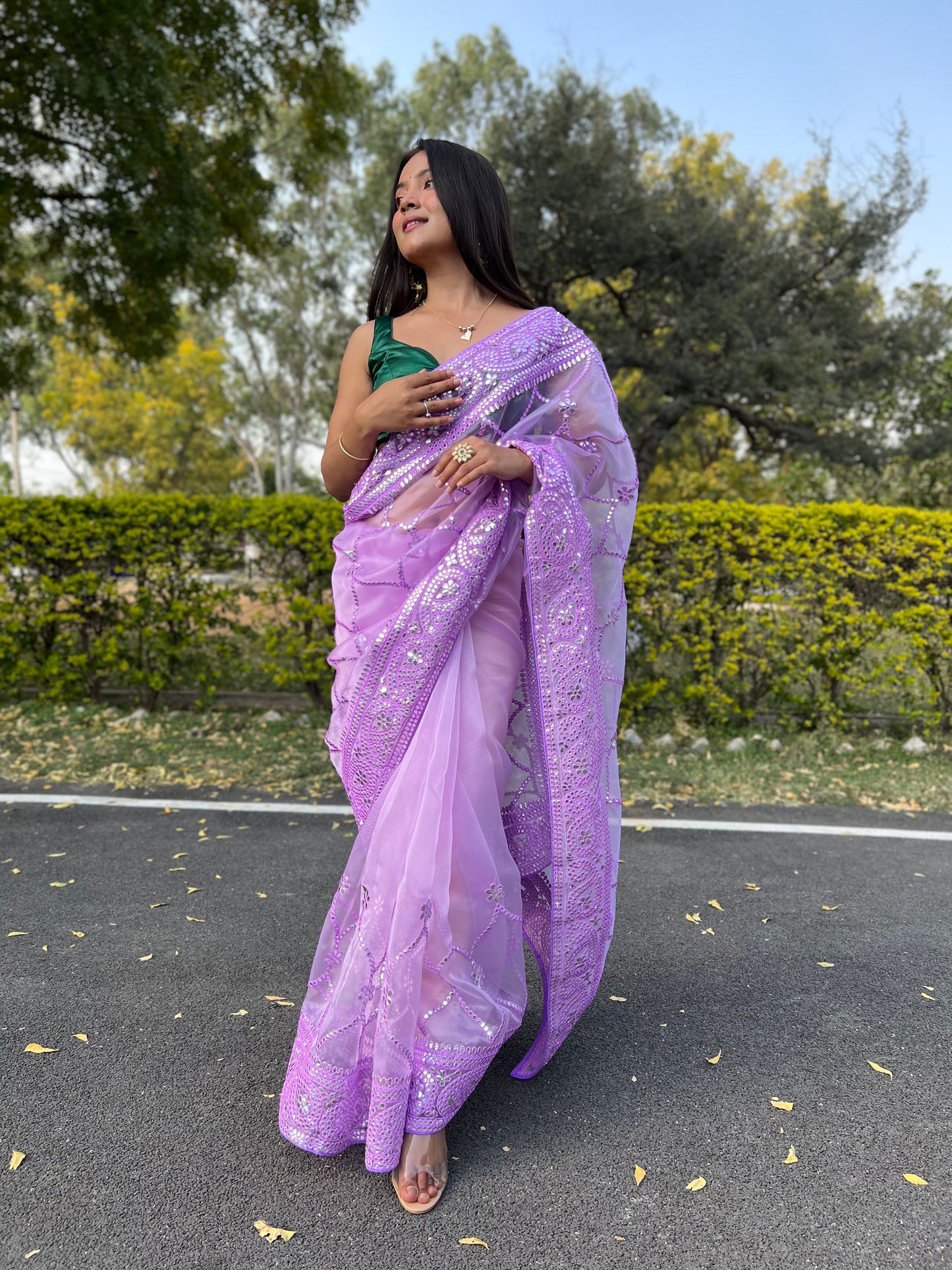 Purple  Embroidery Work Saree