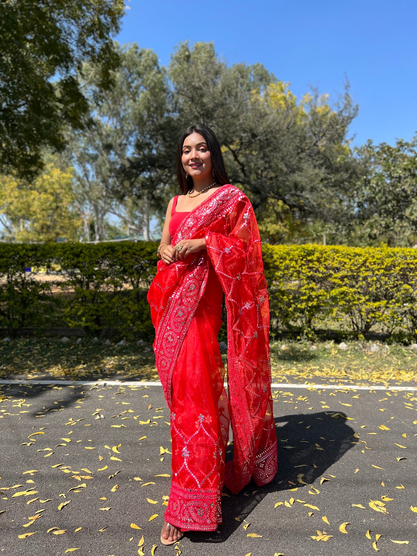 Red sequence & Embroidery Work Saree