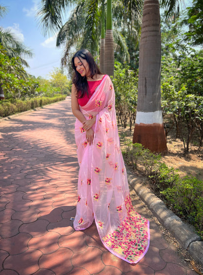 Pink Pure Soft Organza Saree