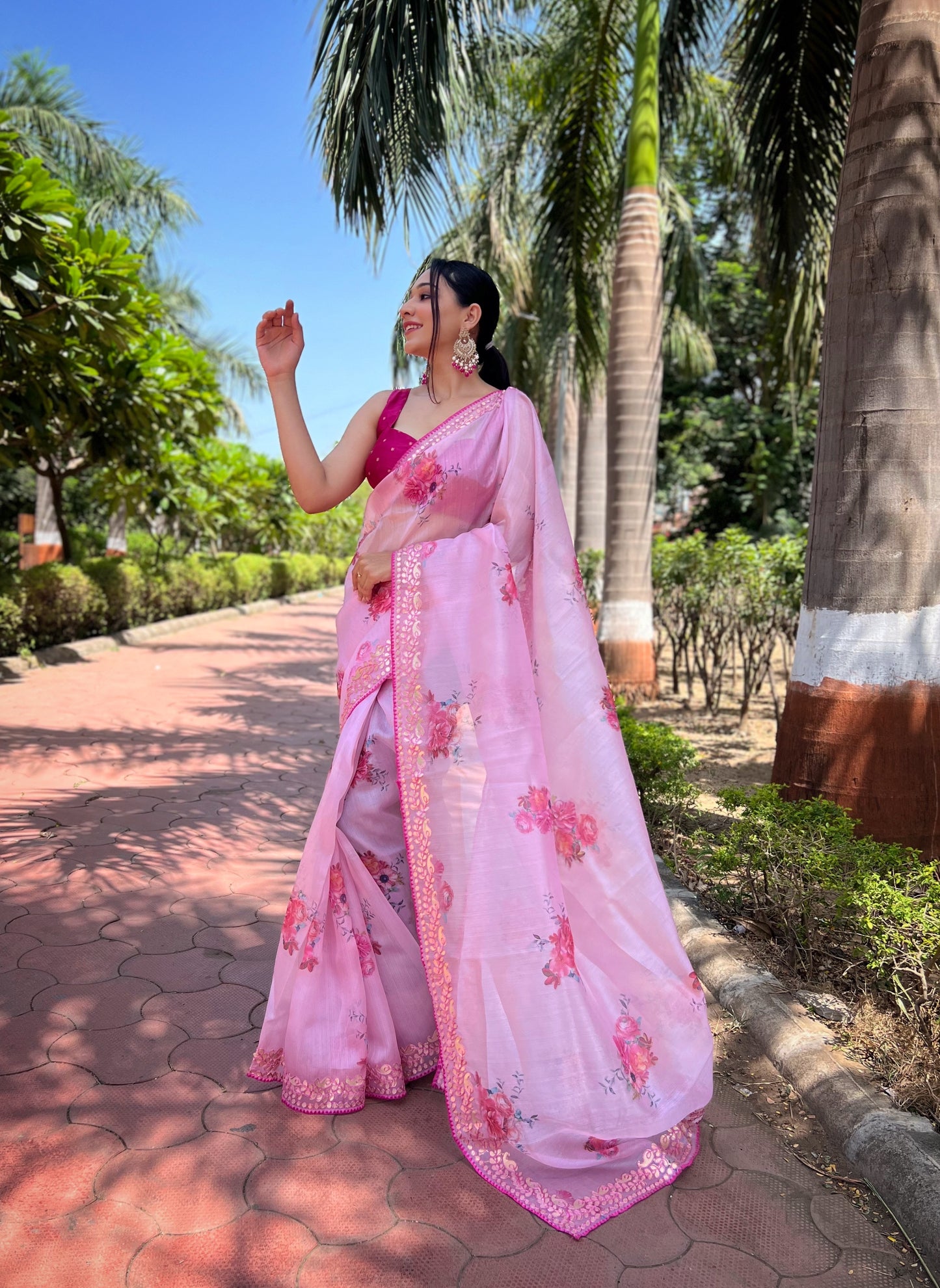 pink  Beautiful khadi organza saree