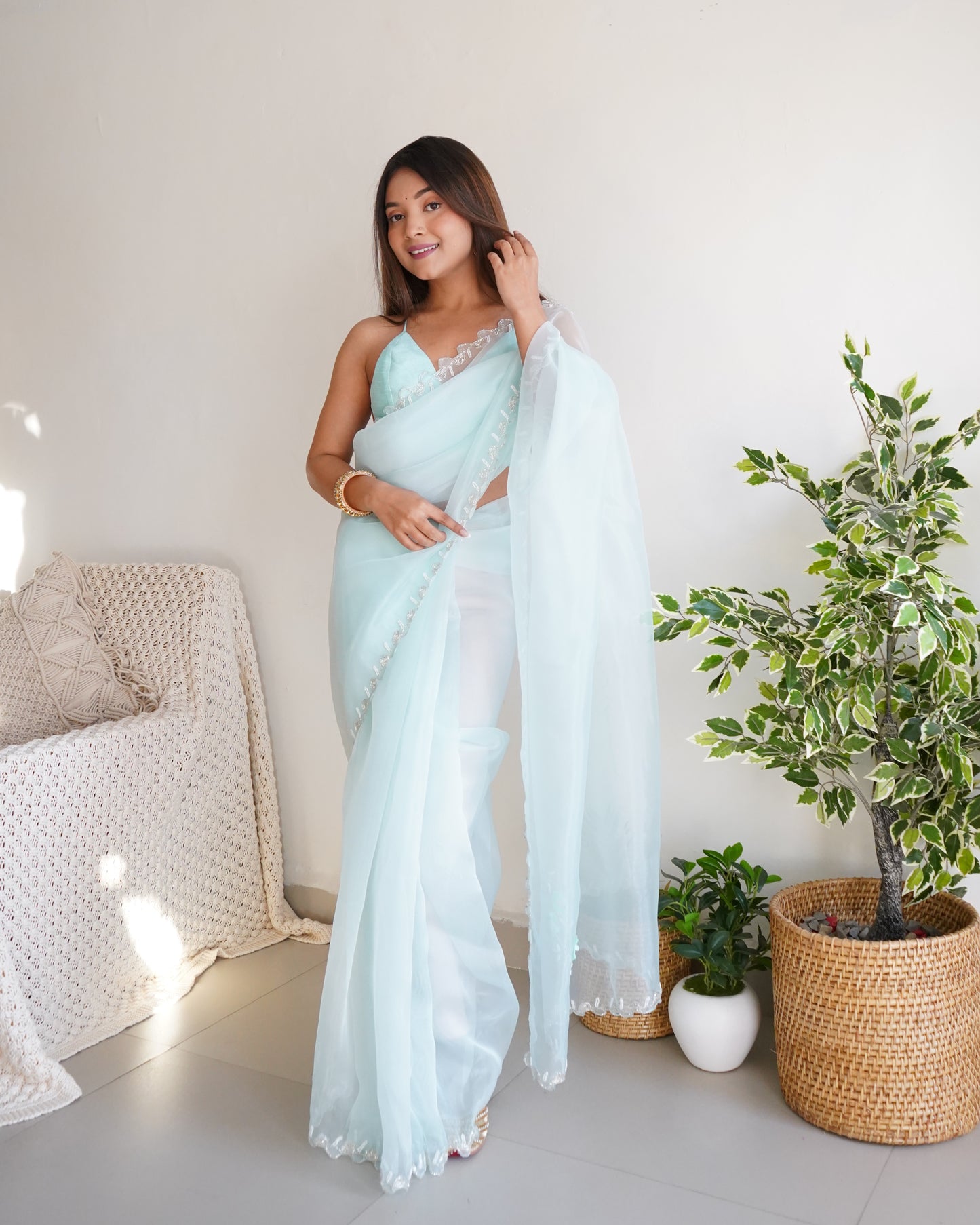 Sky PURE ORGANZA SILK SAREE