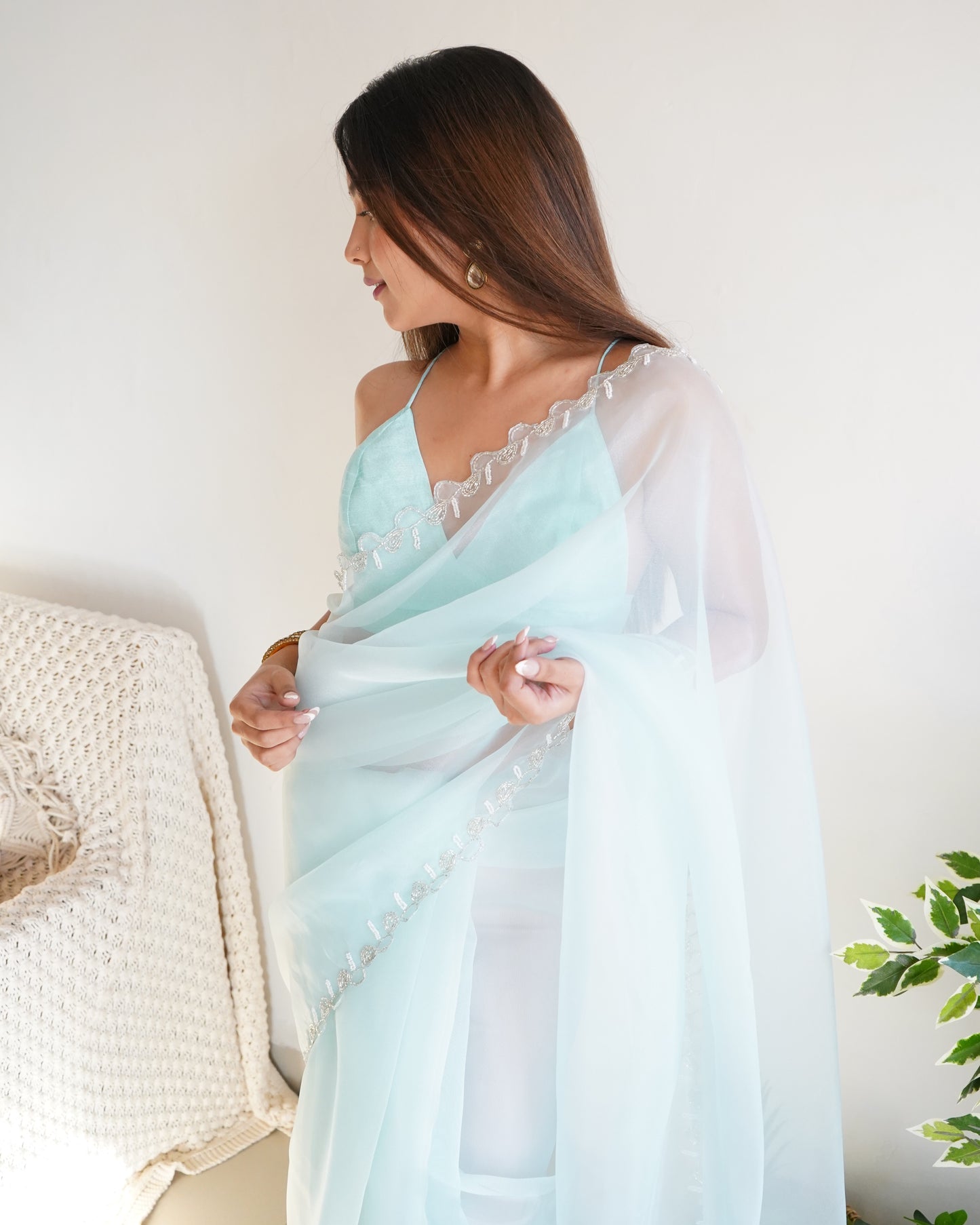 Sky PURE ORGANZA SILK SAREE