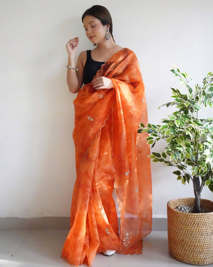 Orange Presenting The pure Organza silk Saree