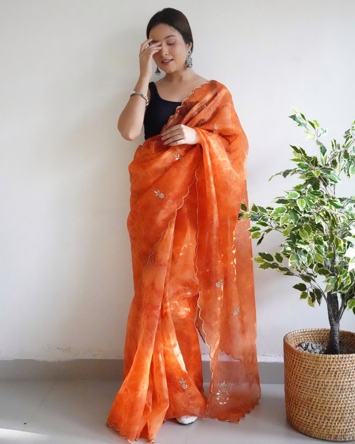 Orange Presenting The pure Organza silk Saree