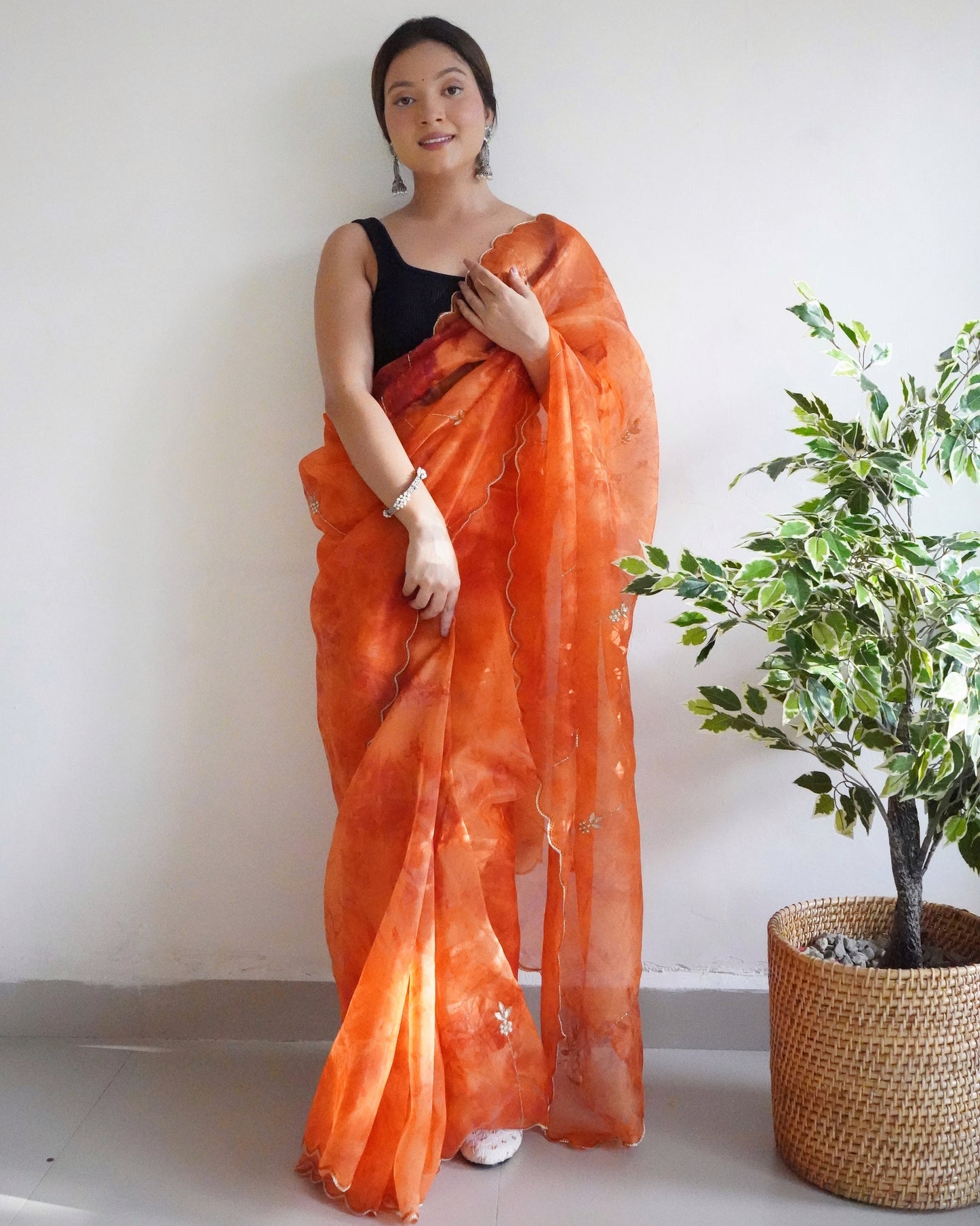 Orange Presenting The pure Organza silk Saree