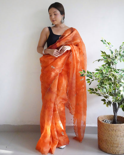 Orange Presenting The pure Organza silk Saree