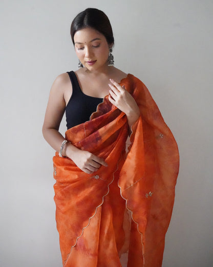 Orange Presenting The pure Organza silk Saree