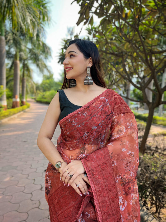 Blissful Light Pastel Peach Organza Silk Saree