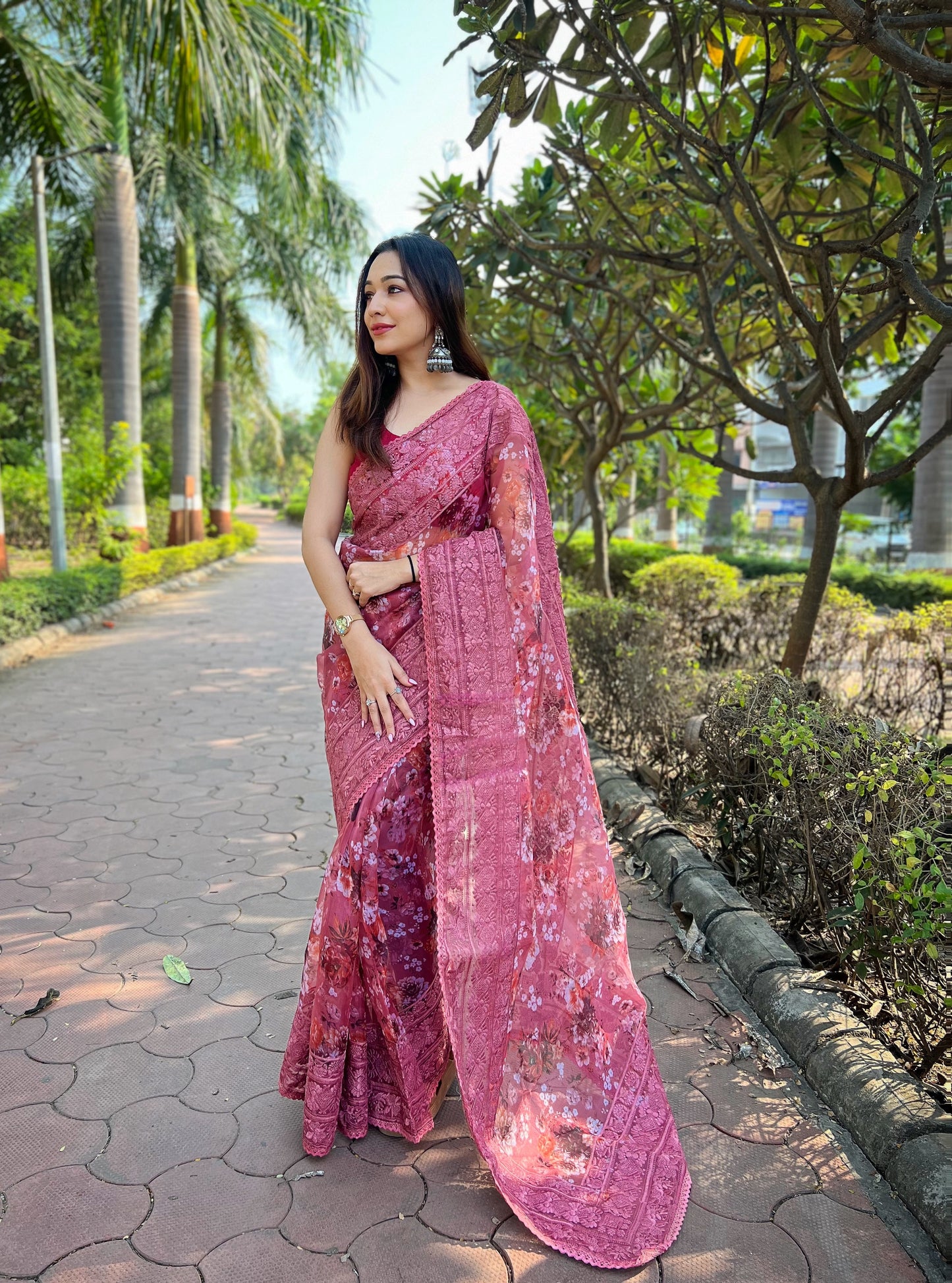 Blissful Light Pastel Pink Organza Silk Saree