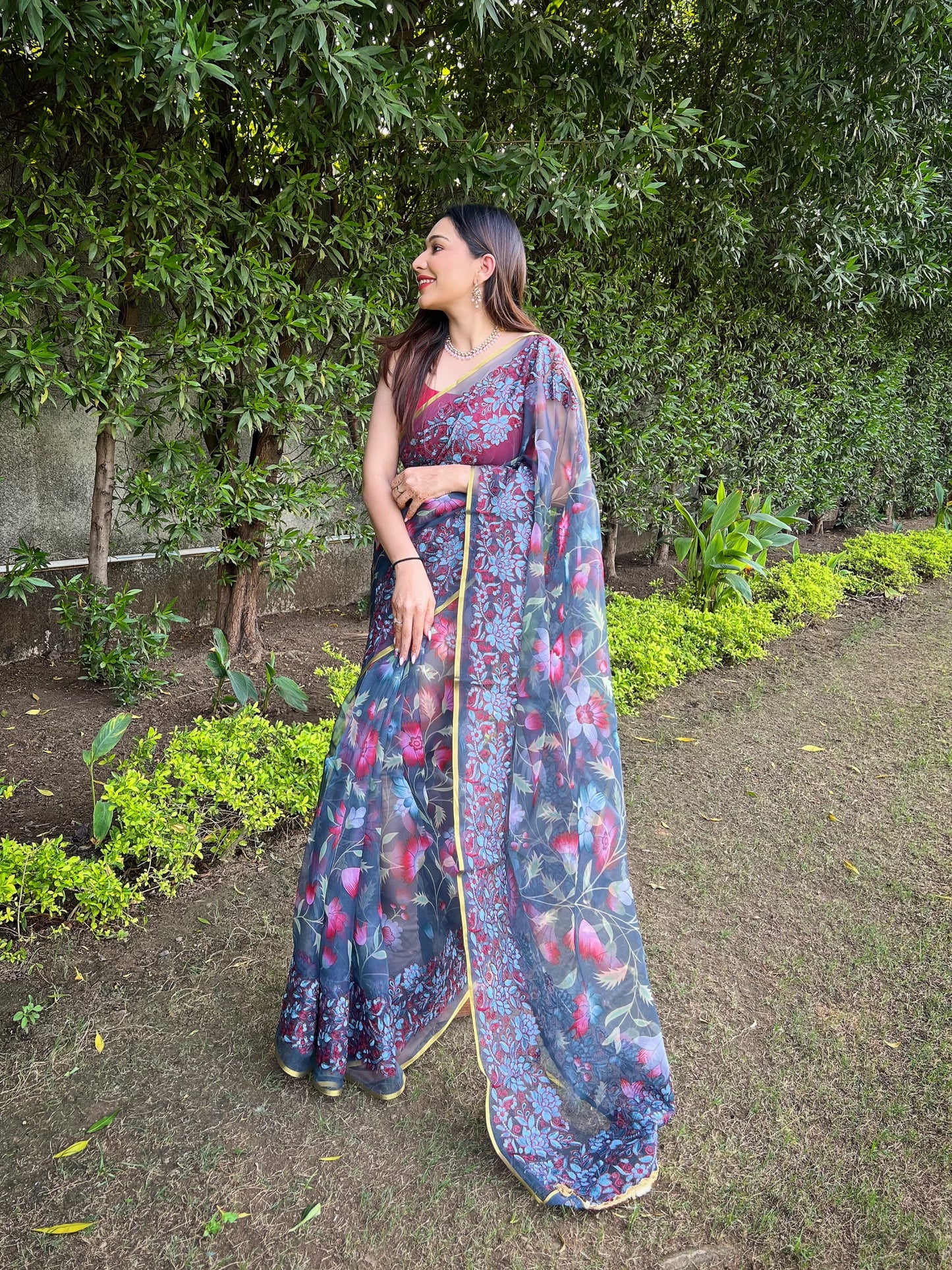 Grey Soft Pure Organza Saree