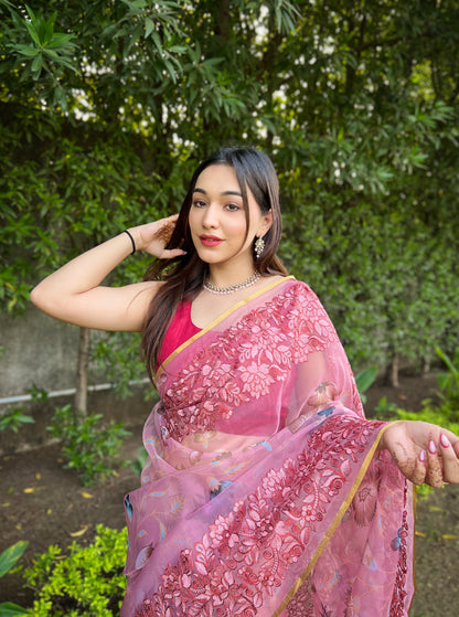 Pink Pure Soft Organza Saree