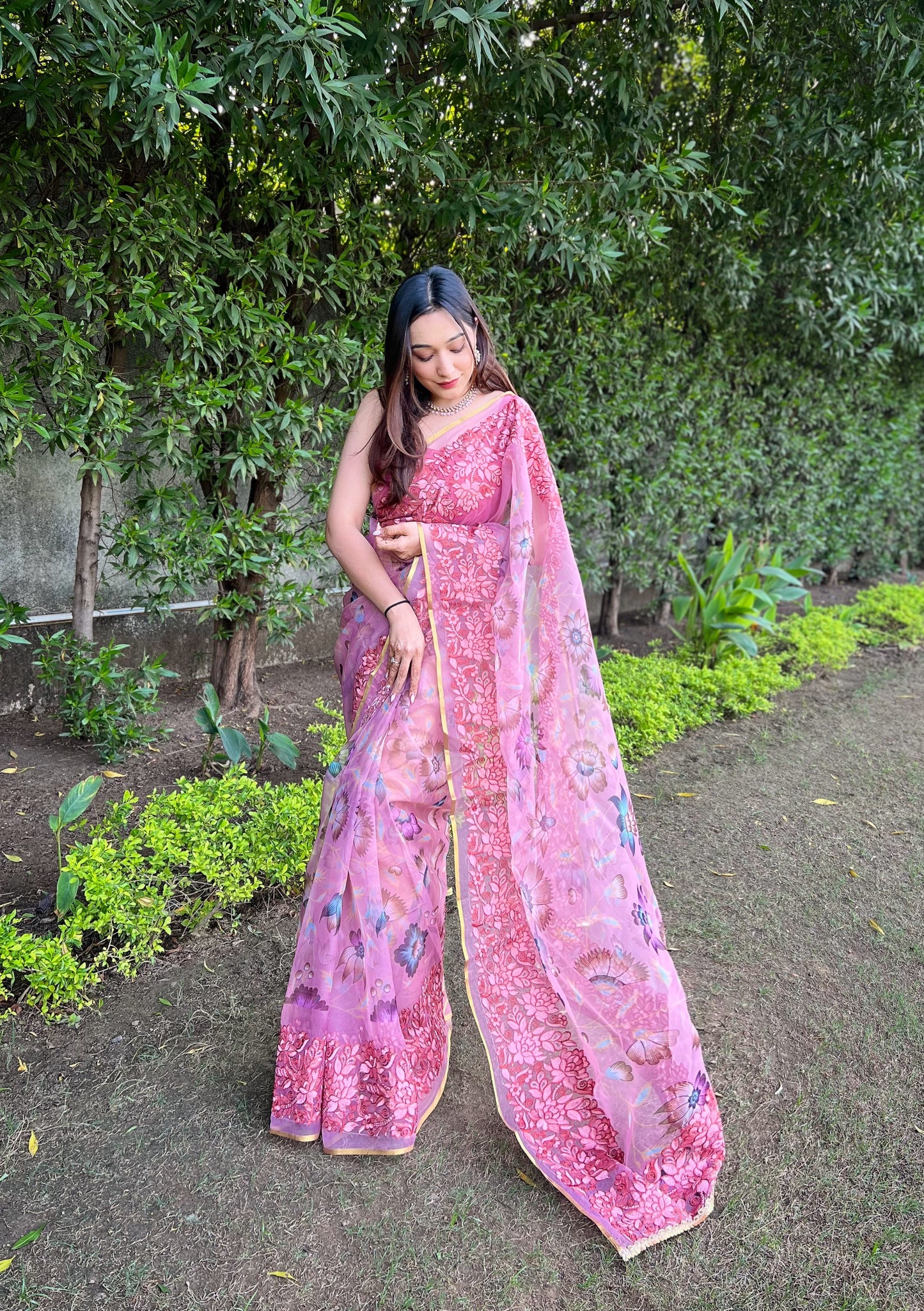 Peach Soft Pure Organza Saree