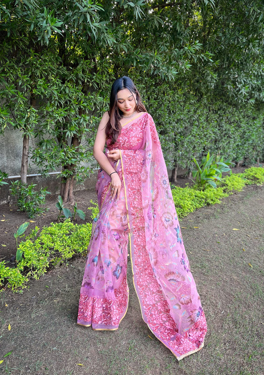 Peach Soft Pure Organza Saree