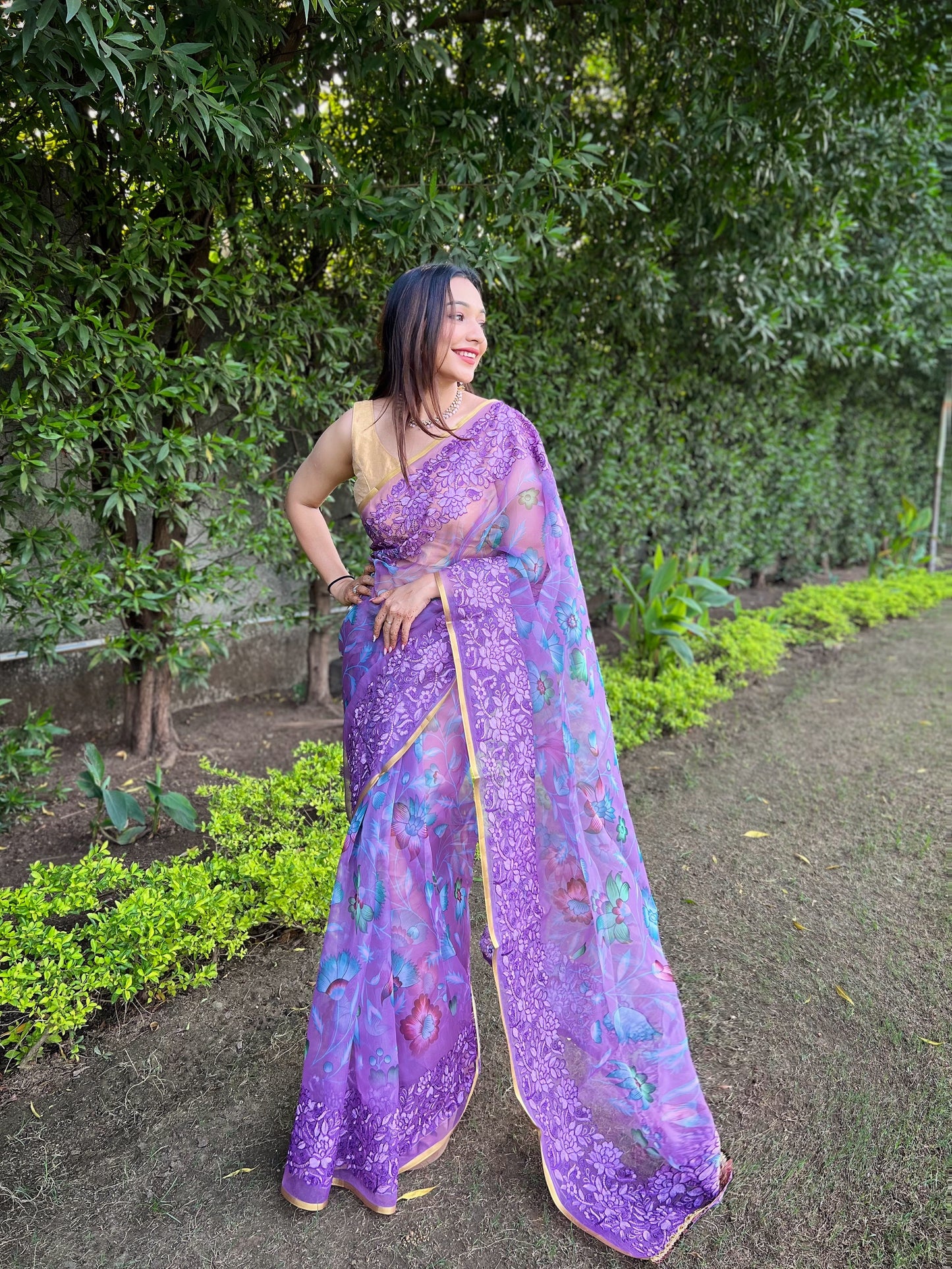 Purple Soft Pure Organza Saree